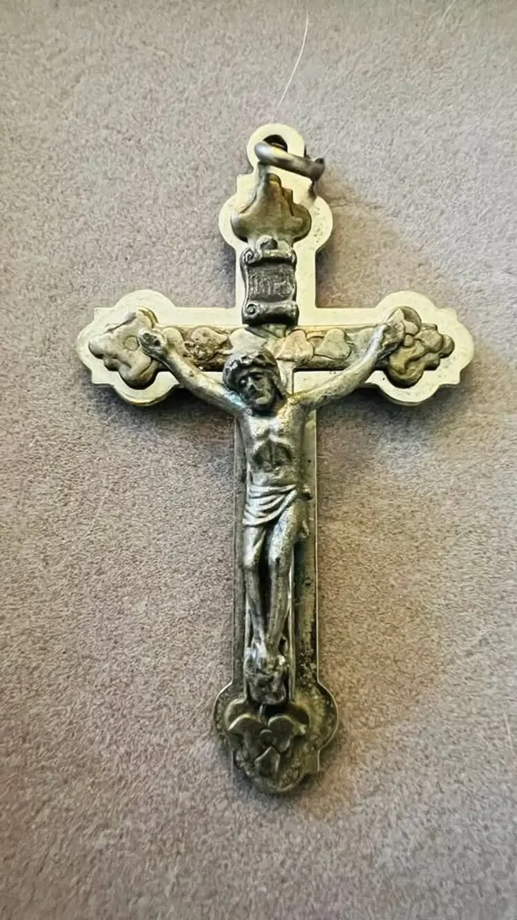 Vintage Italian Silver-Tone Crucifix Pendant